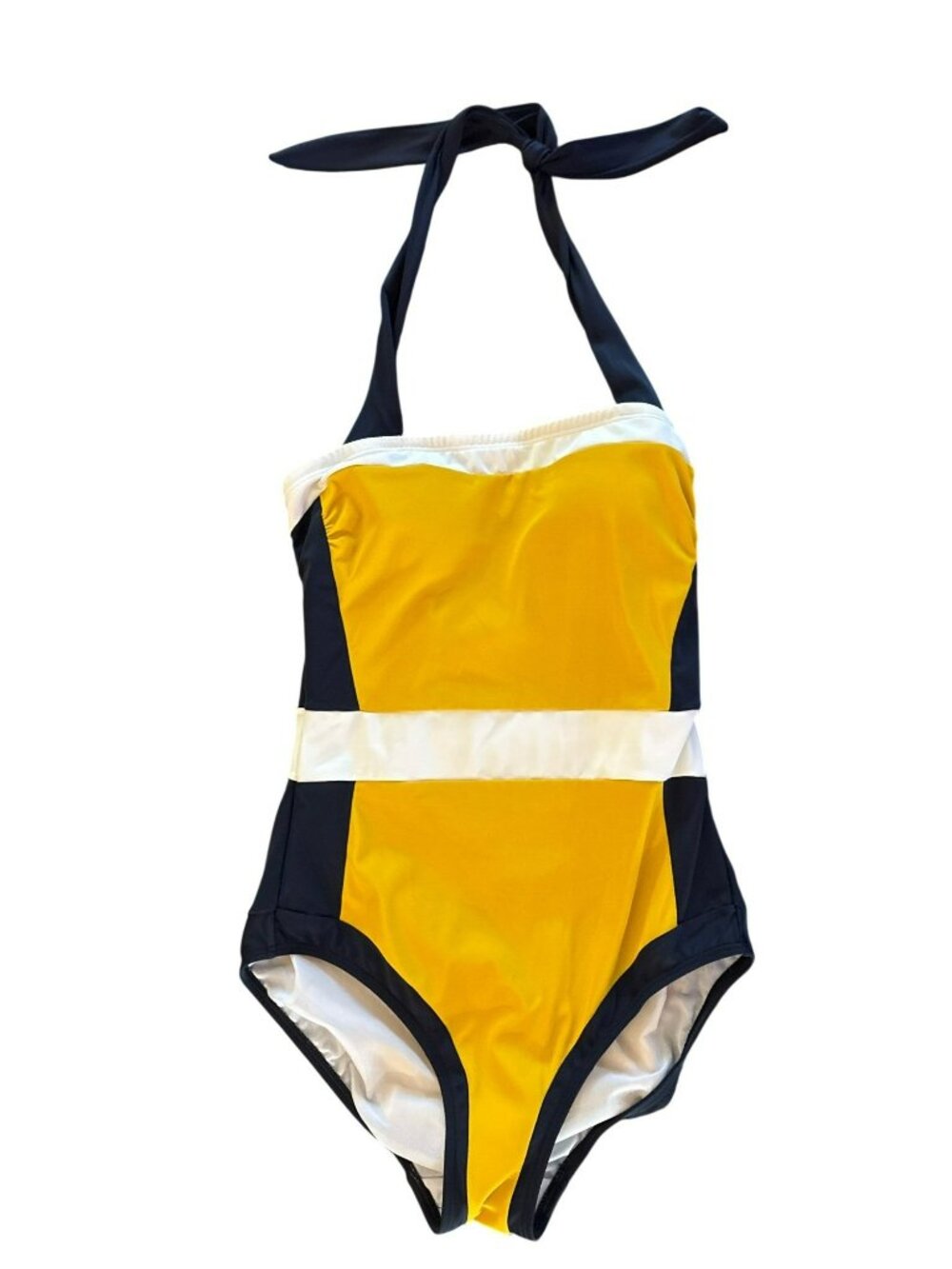 Boden Yellow & Navy Santorini Halter One-Piece Swimsuit US 6R